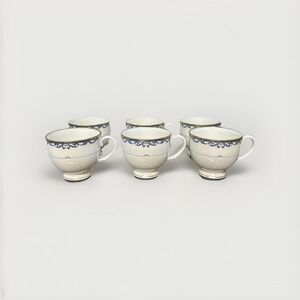 Lenox‎ Liberty Cups Set of 6 Ivory Blue Gold Trim Footed Tea Coffee USA